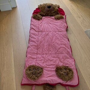 Pottery Barn Kids Sleeping Bag Brown Teddy Bear Red White Gingham